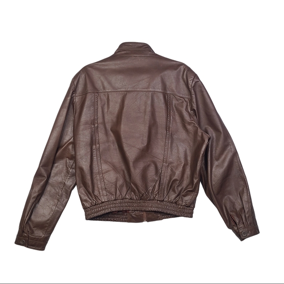 Vintage 70's Cafe Racer Moto Leather Jacket Wilson's Brown Fits Size 44 - Picture 2 of 16
